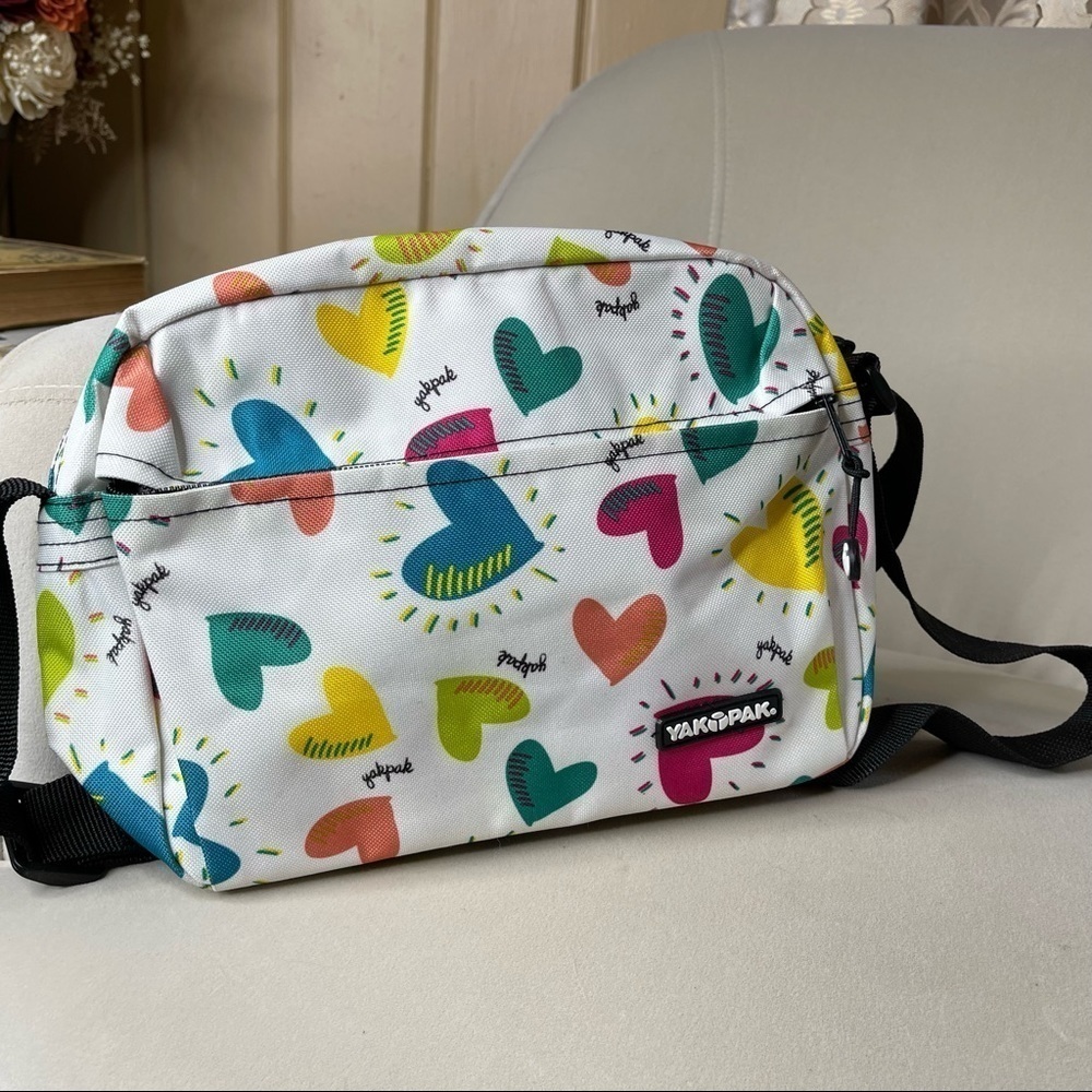 Yak Pak Colorful Multi Hearts Crossbody Shoulder Tote Bag Rainbow
